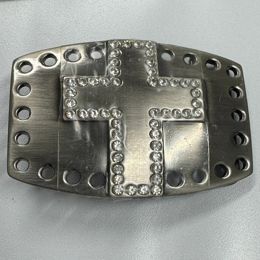 Sparkling Rhinestone Cross Belt Buckle Pewter Tone Western Style 3